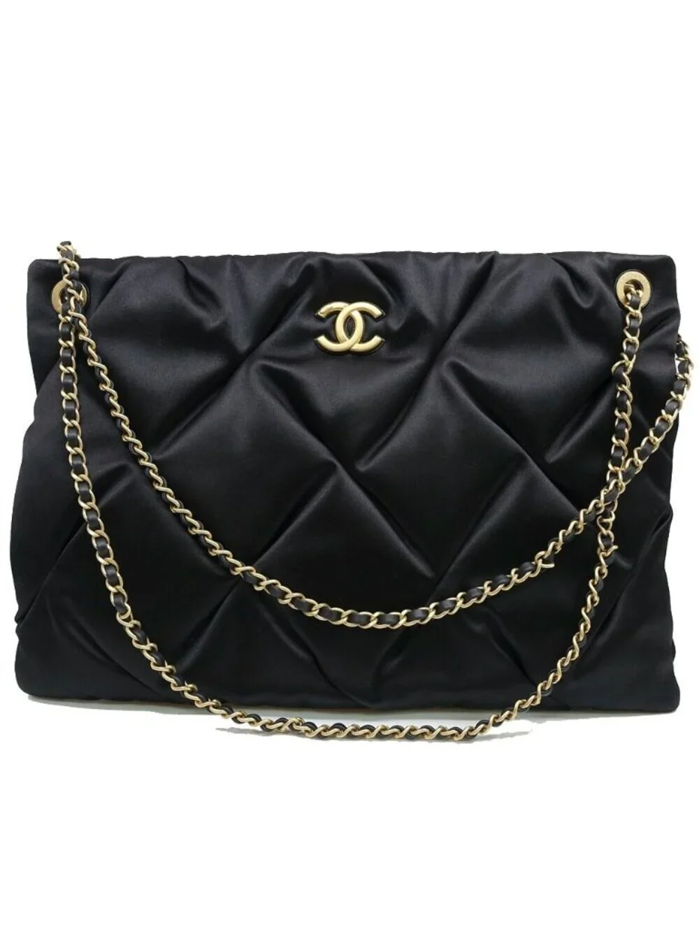 Chanel Large Pouch Satin BK GD Shoulder Bag